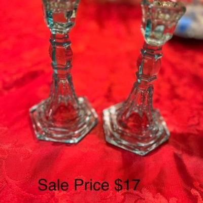 Uncommon Turquoise Sandwich glass candle holders Deco Style