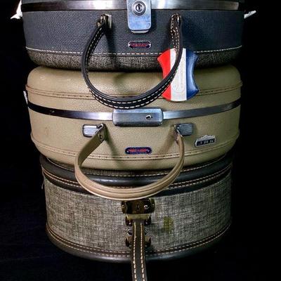 BIHY936 Retro American Tourister Tiara Hat Box Trio	3 1950's. - 1960's hard sided, smaller - sized hat boxes by American...