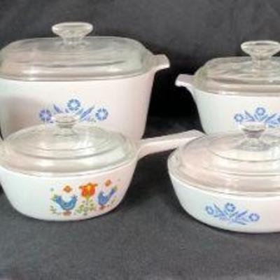 BIHY510 Vintage Corning Ware Blue Cornflower #1	10 piece set of Corning Ware with Blue Cornflower Pattern plus one covered pot with a...