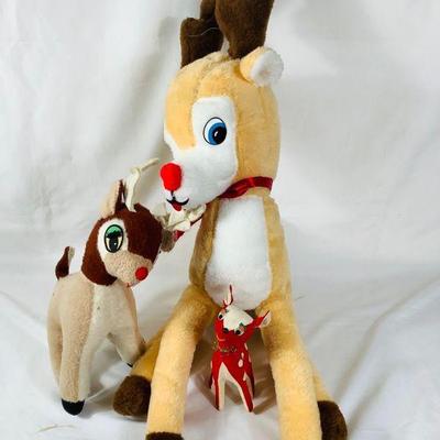 BIHY809 Vintage Rudolph Toys And More	Three vintage reindeer toys. Two stuff Rudolph toys, one Japan made stuffed reindeer. Large Rudolph...