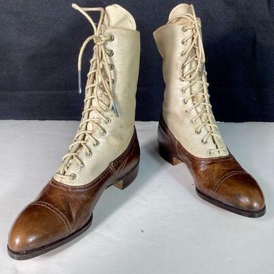 BIYH942 Child's Victorian Lace - Up Shoes	Canvas and Kid leather, Stamped with Monogram ASK on both soles.
