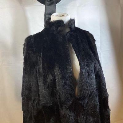 BIH517 1930's Black Fur Cape Style Jacket W/ Hat	Unknown fur type please see pictures. The approximate measurements from shoulder to...