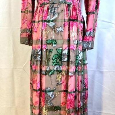 BIHY518 1960's Saks Fifth Ave. George Halley Dress	This beautiful and boldly colored dress is made with gold lamÃ© thread, glass...