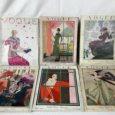 BIHY802 1920s Vogue Magazines	Six vintage 1920s Issues of vogue magazine. Paper mostly in good condition, not stuck together, mild damage...