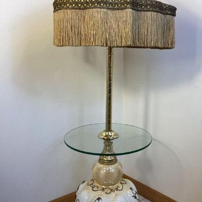 BIHY503 Vintage Floor Lamp With Glass Table	Working floor lamp with glass table. Approximately 57 inches tall.Â 
