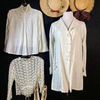 BIHY928 Women's Antique Linen, Lace & More Clothing	2 white lace women's, medium sized lace bodices, 1 white linen jacket...