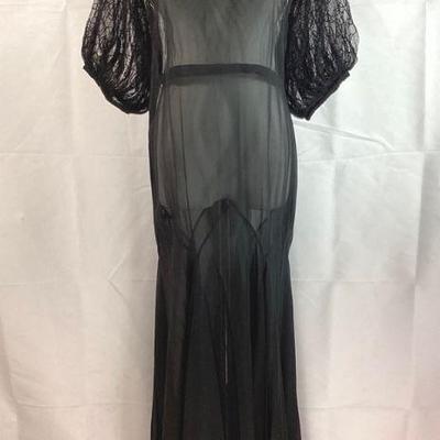 BIHY514 Womens 1930's Sheer Black Lace Dress	This is a gorgeous 1930s or earlier, era sheer black lace dress with an aurora borealis...
