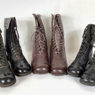 BIHY229 Kids Victorian Shoes Trio	All are leather boots. They look to be in good condition with all the seams intact. All look to be in...