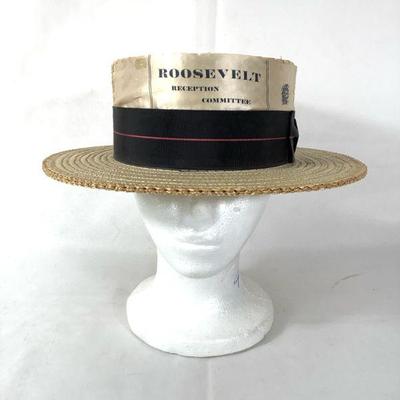 BIHY226 Antique Pedigree Menâ€™s Straw Hat	Roosevelt reception committee straw hat. Has a leather rim inside the hat. Not sure on the...