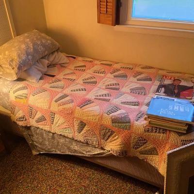 Single bed/frame and crazy quilt