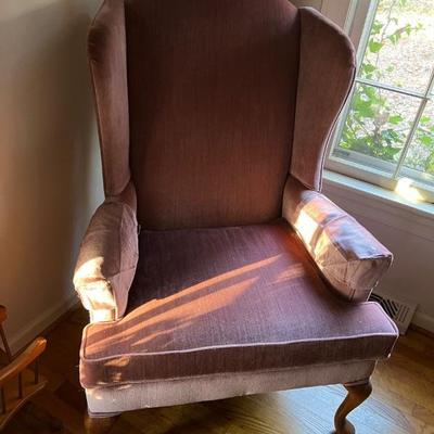 Wing back chair/velveteen upholstery