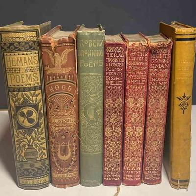 Antique Books of Poetry Robert Browning Percy Shelley Flowers & More