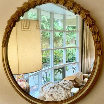Antique Round Giltwood Framed Mirror
