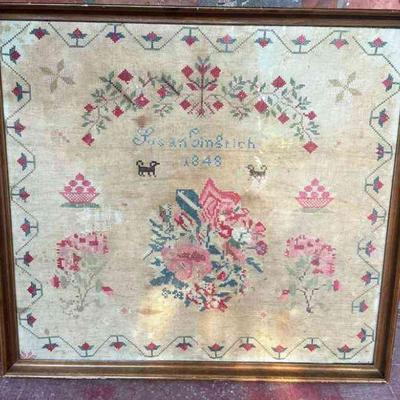 A Large American Sampler In Needlework Framed In A Tray Measuring 25Ã‚Â° By 25 Marked Susan Gingrich 1848