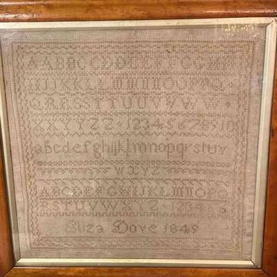 A Good English Sampler In Needlework In The Original Maple Frame Marked Eliza Dove 1849