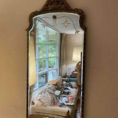 Antique Etched Beveled Boudoir Mirror