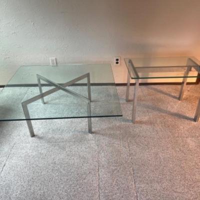 Barcelona style MCM Glass coffee and side table 