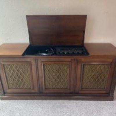 Midcentury wood stereo console with Garrard turn table 