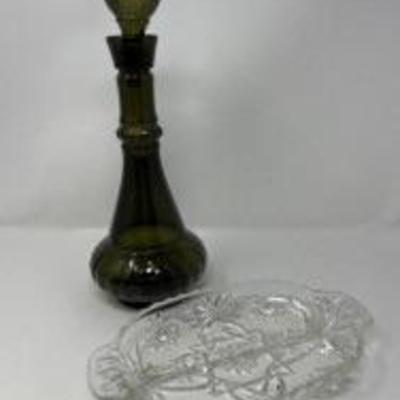 MCM decanter, glass divided dish