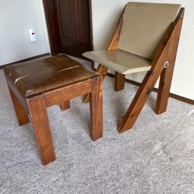 retro handmade chair and stool