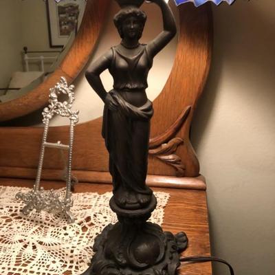 Vintage Tiffany  Style Lamp with  Lady holding shade Bronze.  $125. obo