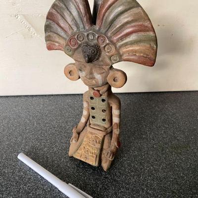 Polychrome Aztec Flute ~ Kneeling Aztec