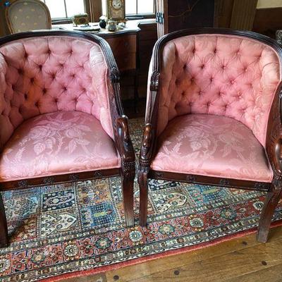 #71 Pair of French Empire Style Barrel Back Chairs