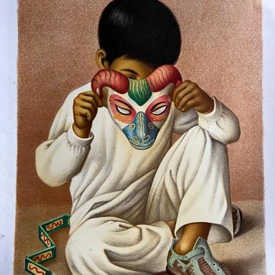 " Boy With A Mask " 1985  Paris Jorge Martinez Hand Finished Lithograph