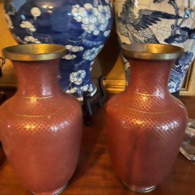 #36 Two Chinese Cloisonne' lamp Bases