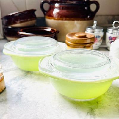 Kitchen Items including rare PYREX lime green covered casseroles