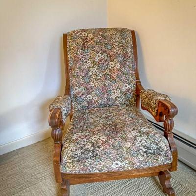 Upholstered and wooden rocking chair vintage floral