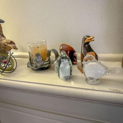 Birds and Penguins sculptures art in glass and other materials