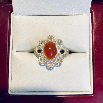 HFF038 Genuine Carnelian SS Ring Size 6