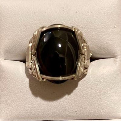 HFF060 Black Onyx SS Unisex Ring SZ 9.5