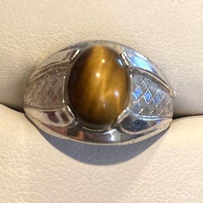 HFF040 Tigerâ€™s Eye SS Ring Size 6.5