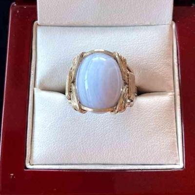 HFF032 Large Blue Lace Agate SS Ring Size 8.5