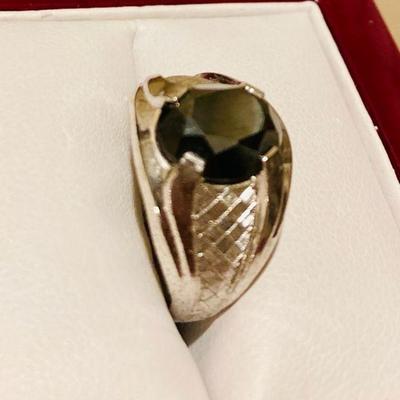HFF046 Black Diamond Hematite Ring Sz 6.5