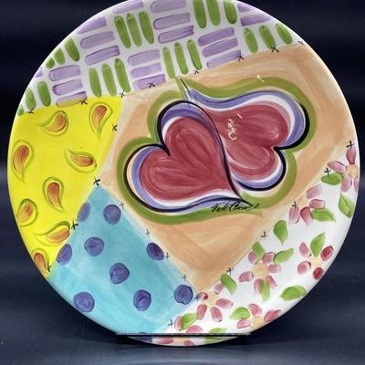 Signed 14in Ceramic Platter w/ Hearts