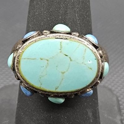 925 Silver Turquoise Ring. 8.97 grams, sz 8