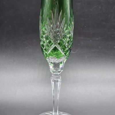 Vtg. Bohemian Green Cut to Clear Champagne Flute