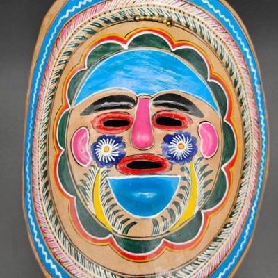 Hand Painted Terra Cotta Mask / Wall Decor