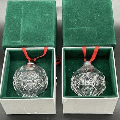 (2) Waterford Crystal Ornaments: Round & Diamond