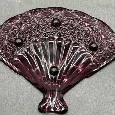 Vintage Amethyst Pressed Glass Victorian Fan