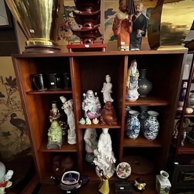 MCM shelving and Chinese Figurines 