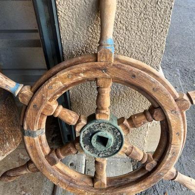 FTH393- Vintage Wooden Ships Wheel