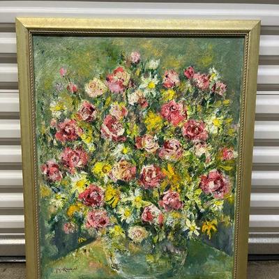 FTH283 Framed Original Painting Of Flower Arrangement 