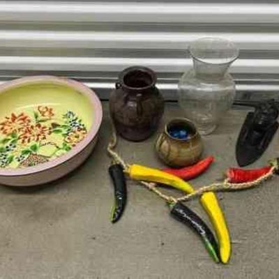 FTH163 Metal Enameled Wash Pan, Carced Wooden Head, Ceramic Vessels & More!