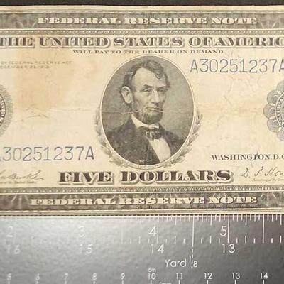 FTH418 - 1914 Large Note $5 Lincoln 1A Blue Seal
