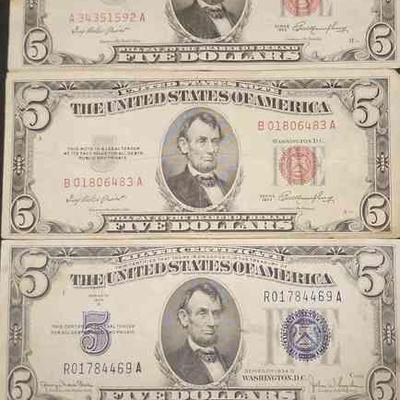 FTH417 - US Five-Dollar Blue And Red Seal Silver Certificates (3)