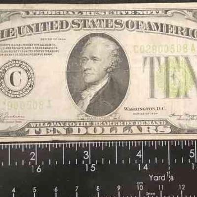 FTH419 - 1934 $10 Lime Seal Federal Reserve Note